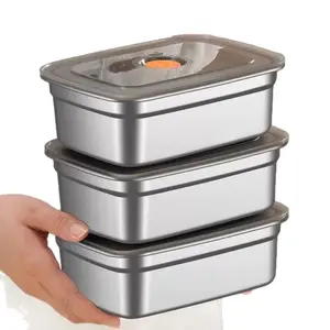 Antibacterial Stainless Steel Food Storage Container, Food-Grade Sealed Lid, Airtight Leak Proof, Rectangular Portable Box, Refrigerator Oven Freezer Safe
