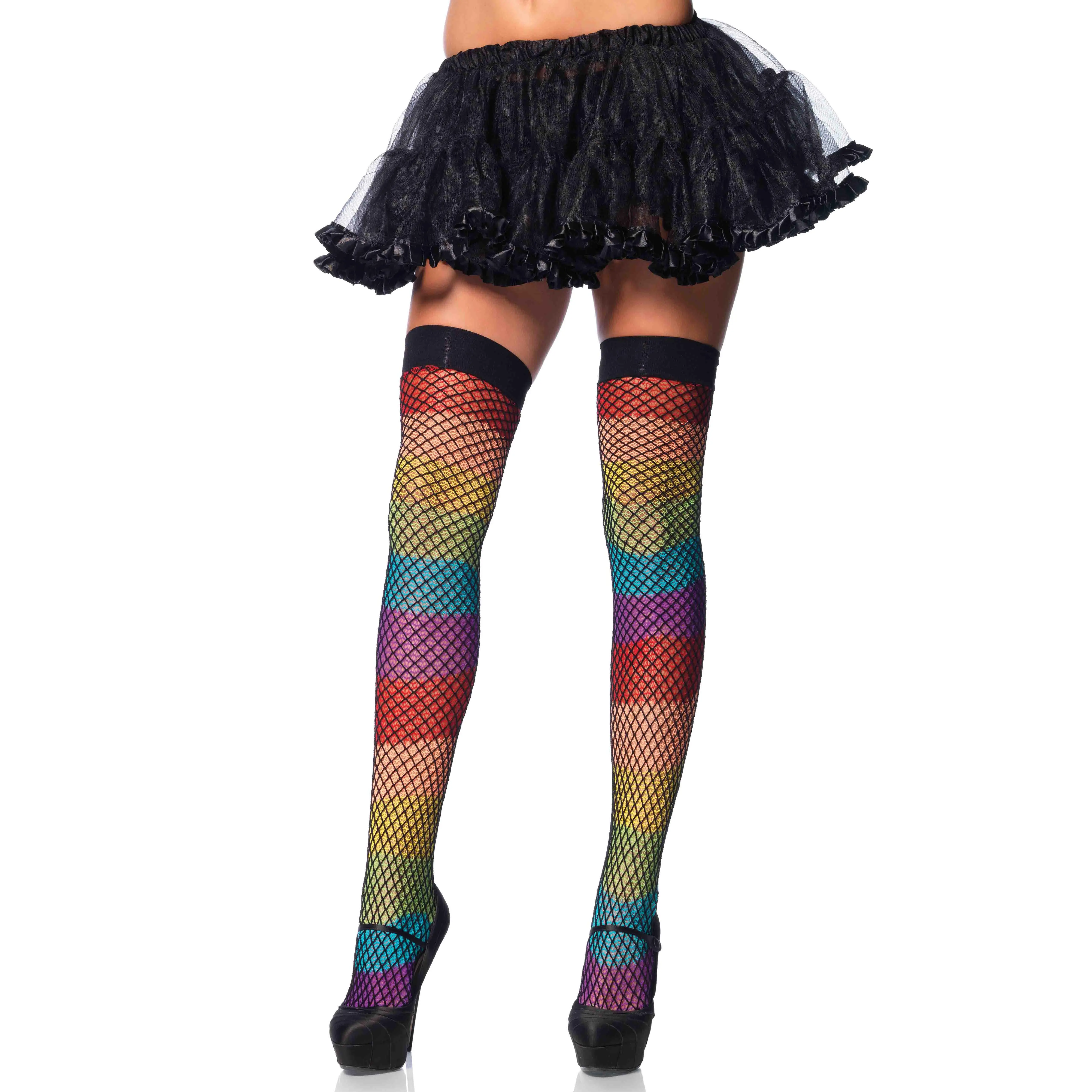 Jazzy Rainbow Fishnet Thigh Highs