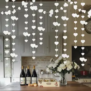 White  Heart Garland Sparkling Love Streamer Glitter Bunting Banner Twinkle Heart Backdrop for Wedding Engagement Valentines Galentines Birthday Party Decor 40