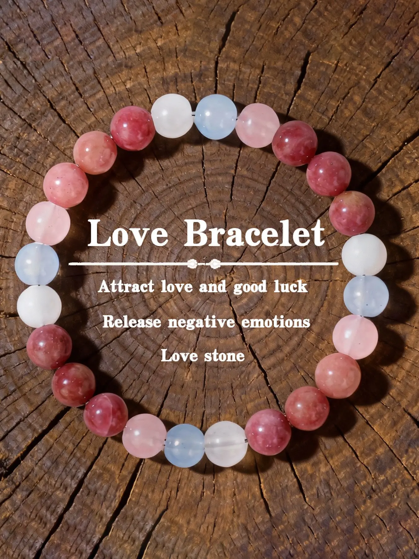 Attract Good Luck Crystal Bracelet, Wood Texture Beads Handmade Jewelry, Release Negative Energy Love Charm, Lucky Accessory, Healing Crystal Bracelet, Beaded Bracelet, Crystals Bracelets