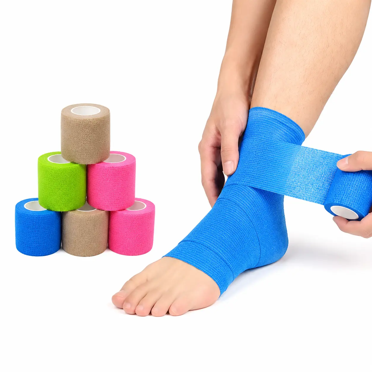 FlexWrap Pro Self-Adhesive Elastic Compression Tape (10cm x 4.5m, Pack of 12) - Latex-Free, Breathable, Easy-Tear Design for Youth Athletes, Athletics Teams, Unisex, Roll Pack, Elastic Stretch, Self-Clinging, Athlete Wrap