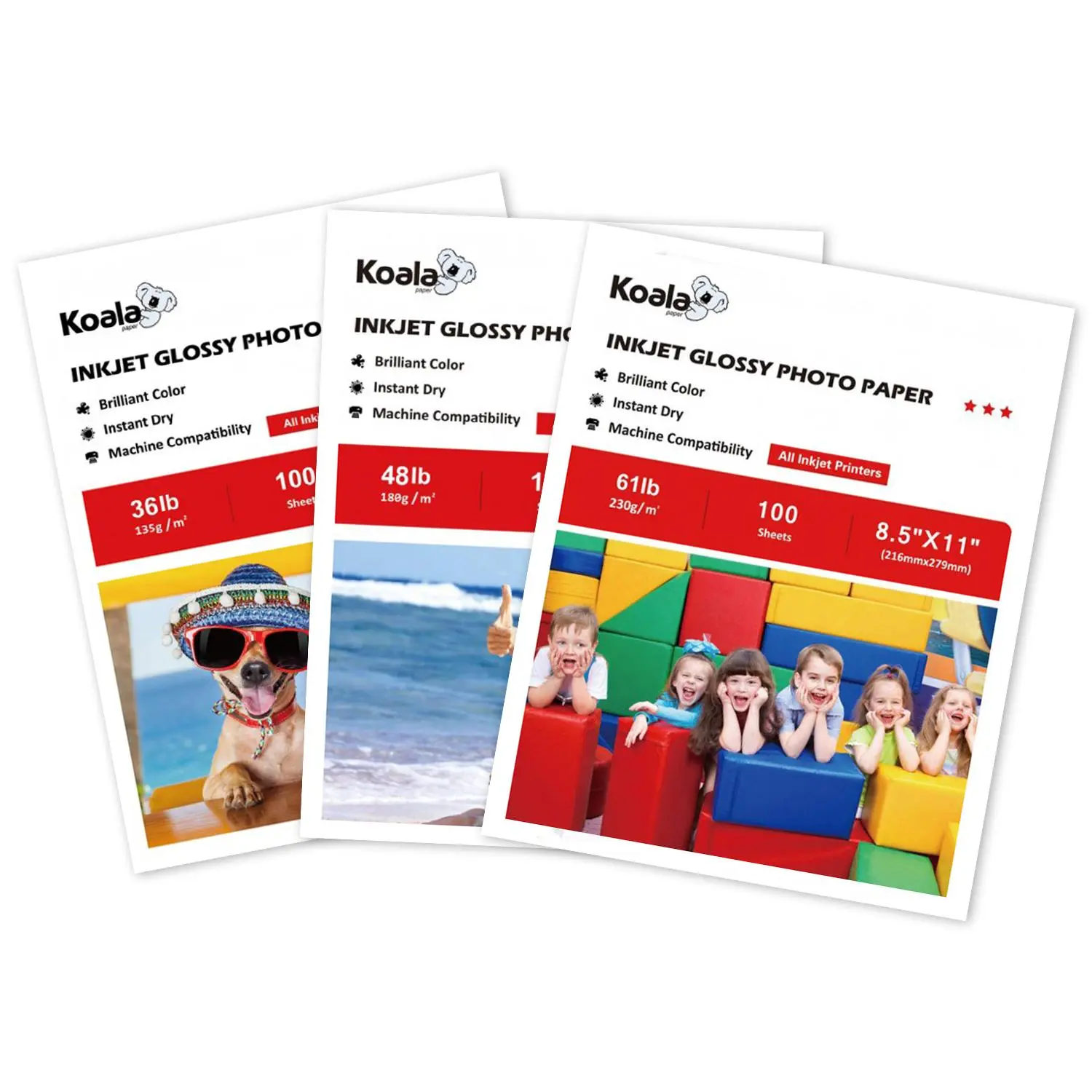 Koala Glossy Inkjet Paper 135/180/230gsm 8.5x11" Fast Dry High Color Consistency Vivid Printing for DIY & Daily Use, DIY Craft Paper Best Stationary Colorful Note Sheets