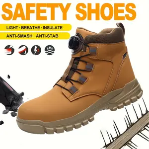 Men’s Steel Toe Work Boots – Slip Resistant,Puncture-Proof,Rotating Buckle Design, Lightweight,All-Day Comfort for Construction & Outdoor Use
