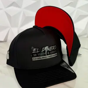 El Dinero Snap Back Hats - Black and Red Colorblock Design with Text Detailing