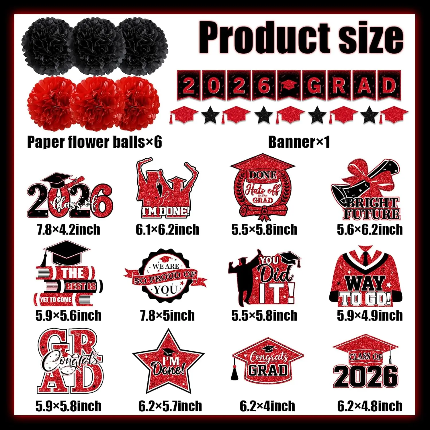 Red and Black Graduation Decorations 2026, 2026 Grad Banner and ...
