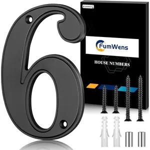 5 Inch Modern House Numbers for Outside, Large Metal Address Numbers for House, Anti-Rust Floating House Numbers with Nail Kits for Front Door Garden Mailbox, Black Zinc Alloy Style (Black 6)