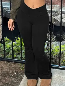 Women's Solid Color Fitted Pants, Casual Comfy Trousers for Daily Wear, Ladies Bottoms for Summer