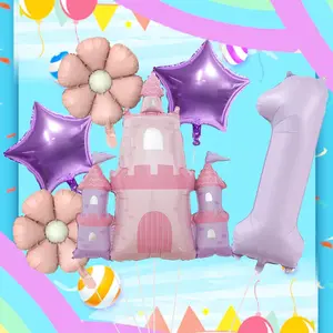 Castle, Star, Number & Flower Foil Balloons, Multi-Piece Set, Mixed Colors, Ideal for Birthdays, Weddings, Festivals, Party Decor