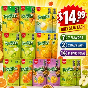 (50% off)AMOS Peelerz Fruit Gummy Variety Pack, Green Apple, Lychee, Peach, Lemon, Pineapple, Mango & Banana Peelable Soft Candy, Assorted Chewy Gummies Candy Snack-Product card