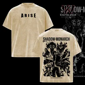 Solo Leveling Shadow Monarch Oversized T-Shirt – Vintage Washed Anime Graphic Tee, Dark Fantasy Streetwear, Heavy Cotton Oversized Shirt, Unisex Casual Top, Gift for Solo Leveling Fans