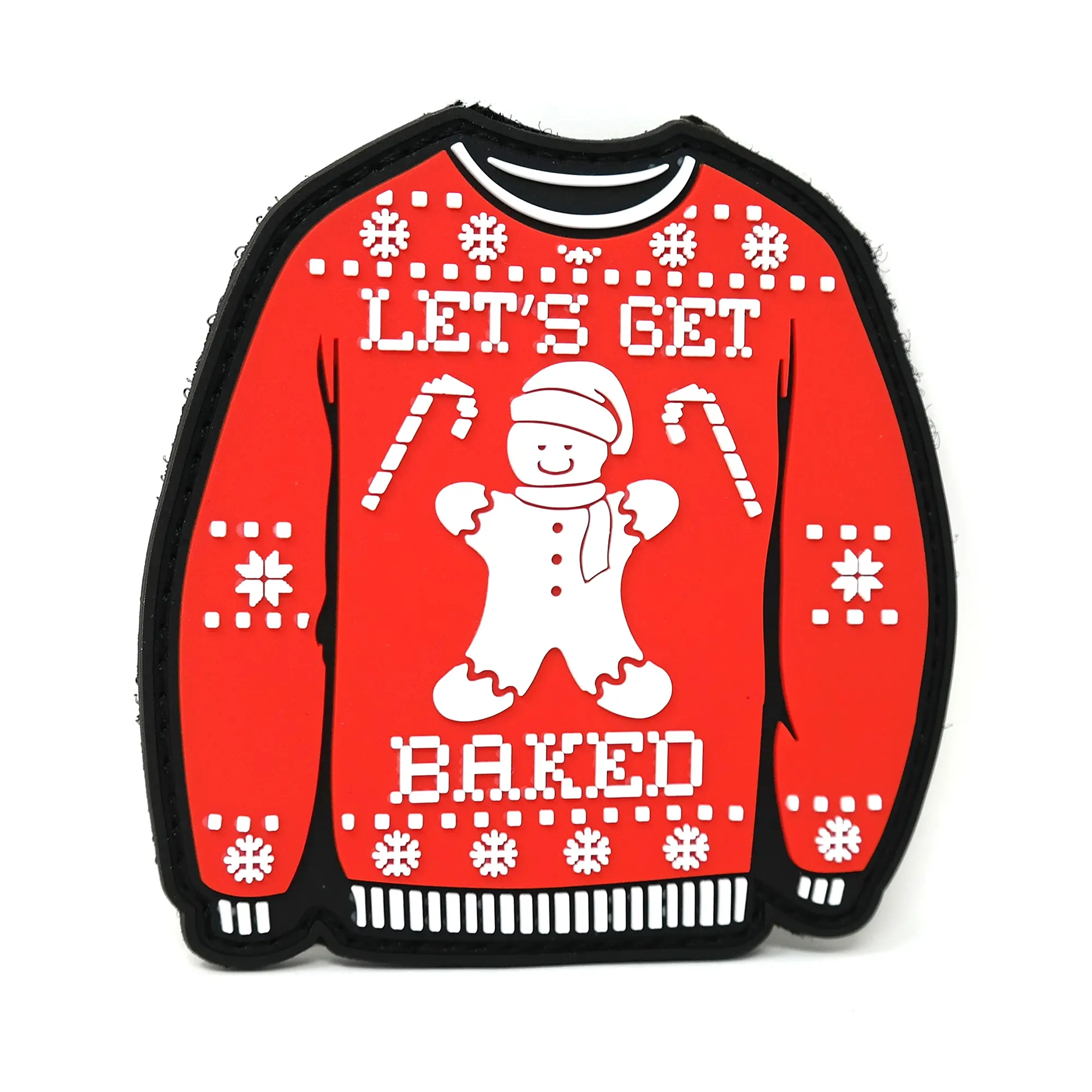 Stinking Patch Co. Let's Get Baked Gingerbread Man Ugly Sweater PVC Hook and Loop Patch - Funny Christmas Patch