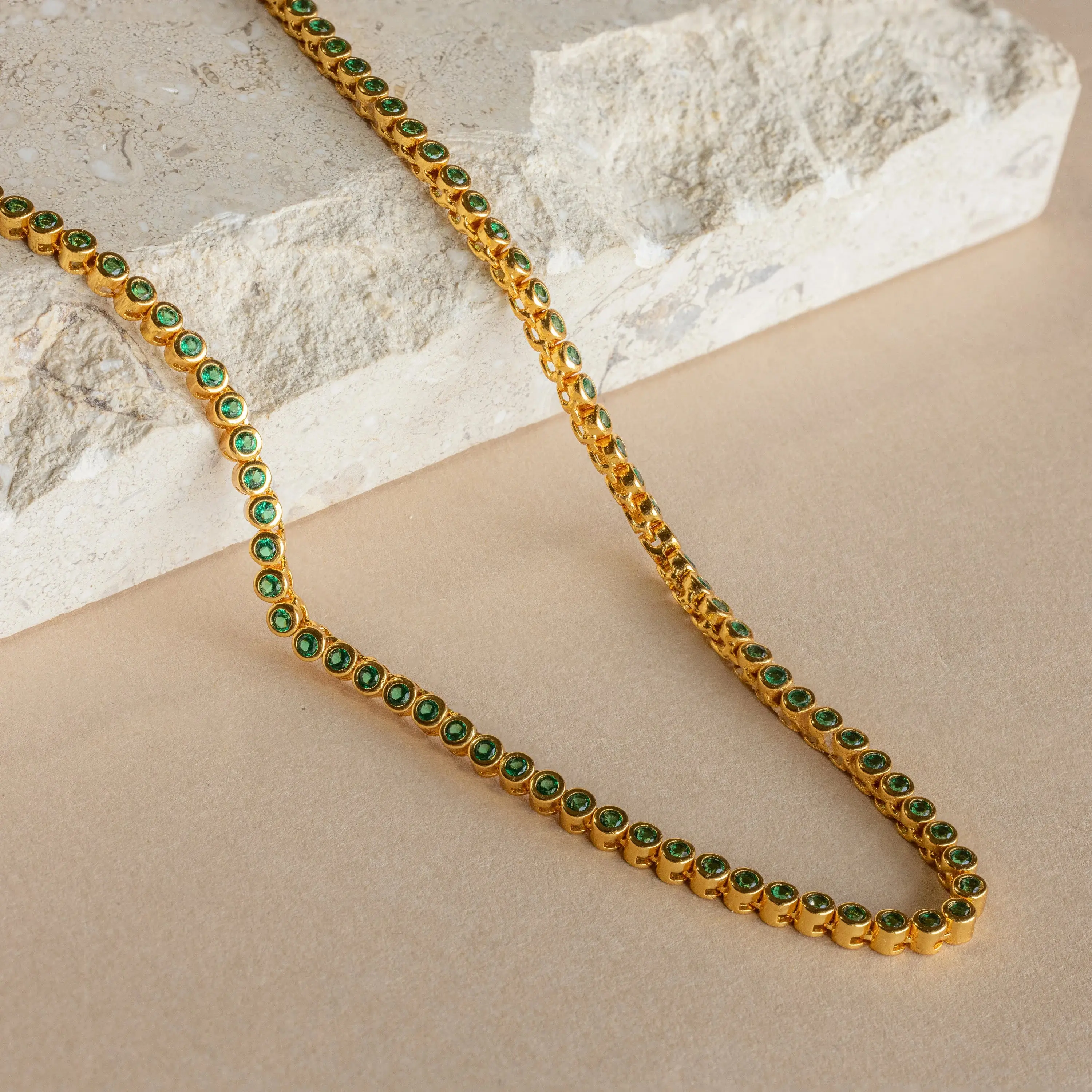 Emerald Bezel Tennis Necklace by Caitlyn Minimalist - Vintage Green Choker Necklace - Art Deco Jewelry - Best Friend Gift