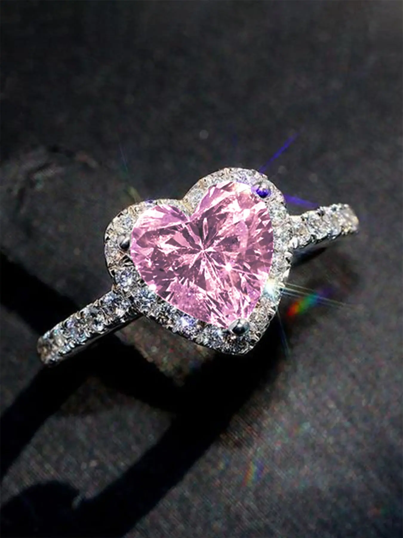 1 Pc Romantic Heart Cubic Zirconia Ring for Women, Beautiful Rings, Bridal Engagement Jewelry, Wedding, Engagement & Anniversary Party Jewelry, Valentine's Day Gift, Heart Shaped Ring