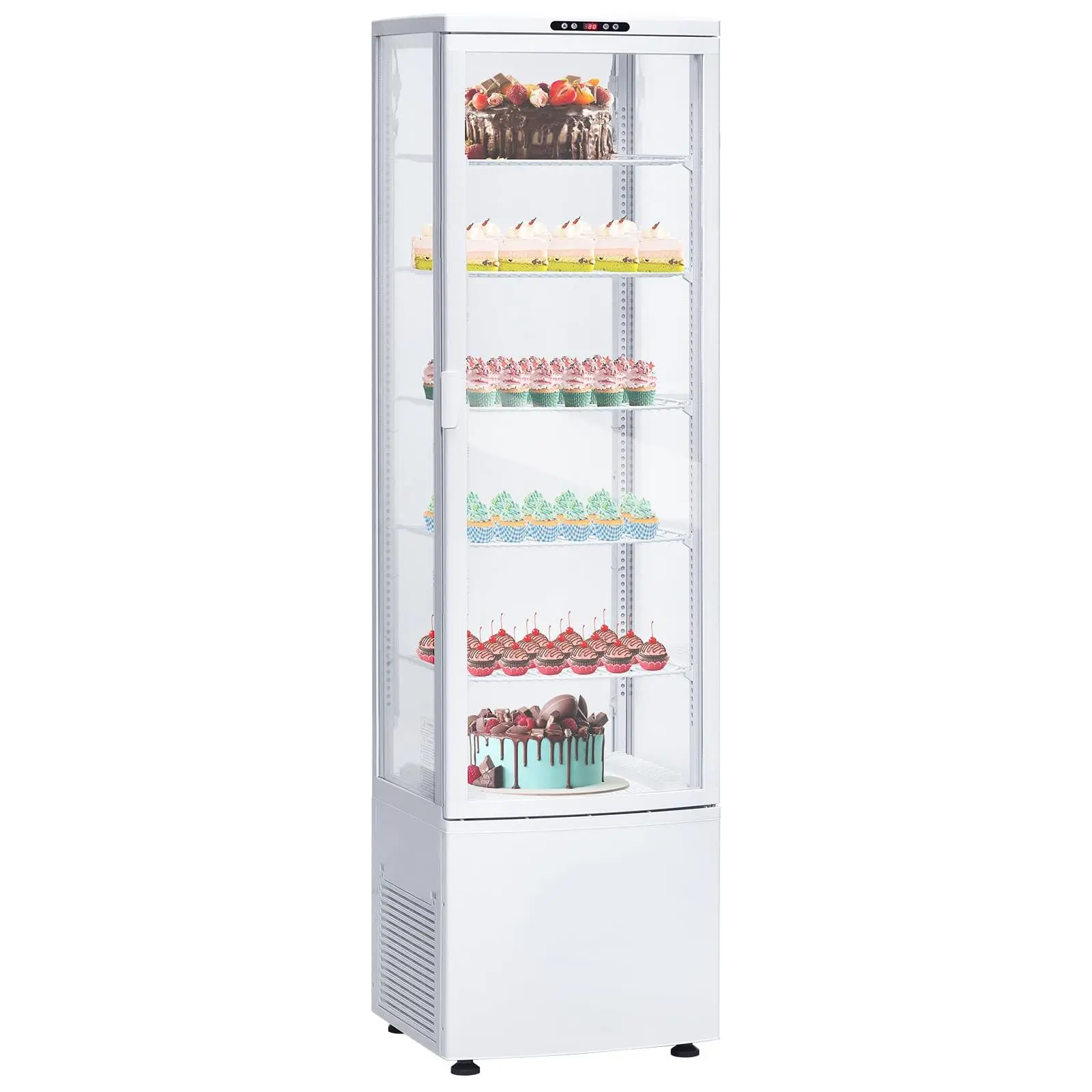 9.8 Cubic Foot Commercial Display Cabinet - Double Anti-Fog Glass Door Merchandiser Cooler with LED Lights, Adjustable-Versatile Shelving, 360° Display, PVC Racks, Energy-Efficient for Retail Use