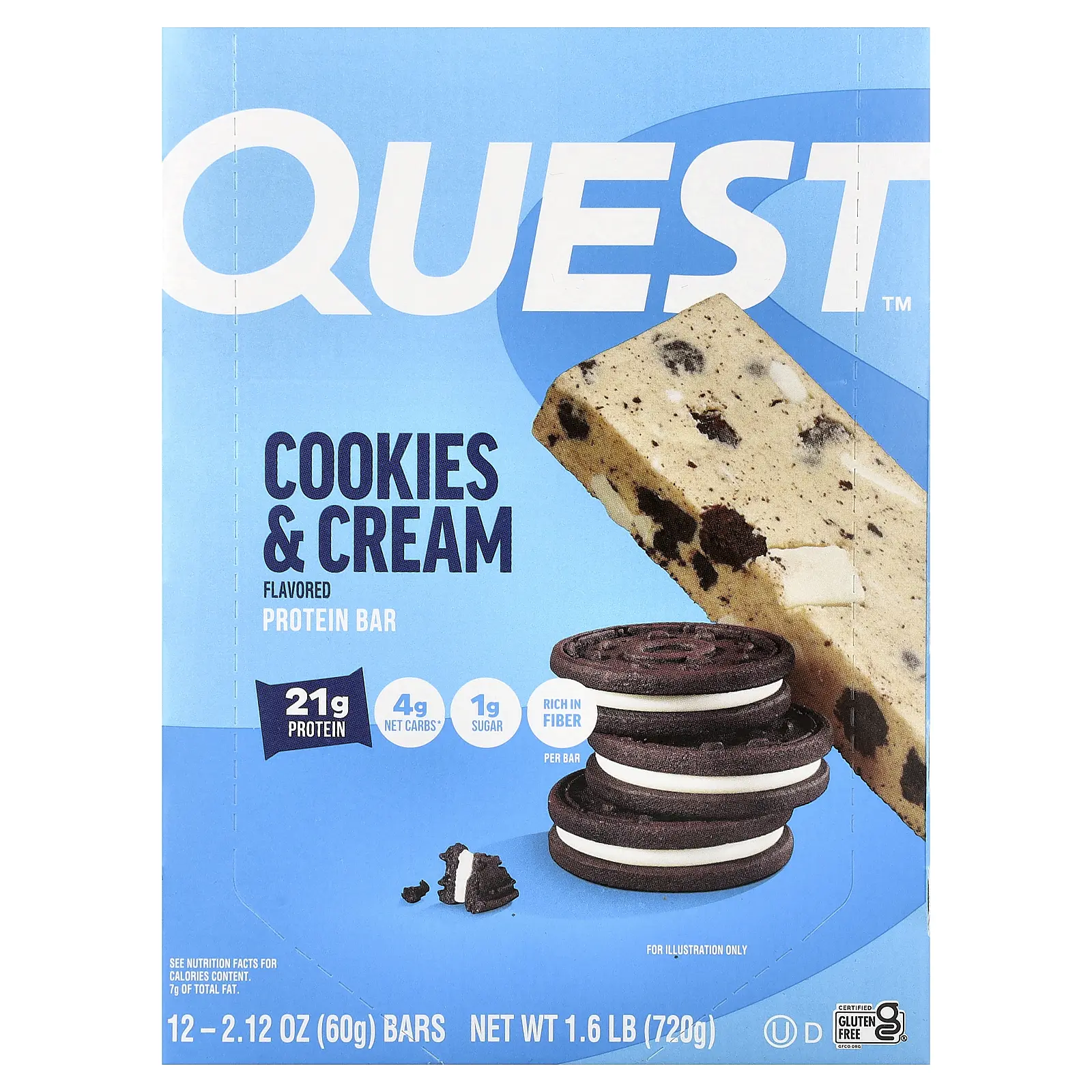 Quest Nutrition Protein Bar, Cookies & Cream, 12 Bars, 2.12 oz (60 g) Each
