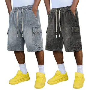 Men's Oversized Denim Cargo Shorts  Vintage Wash Streetwear Baggy casual Shorts for Summer