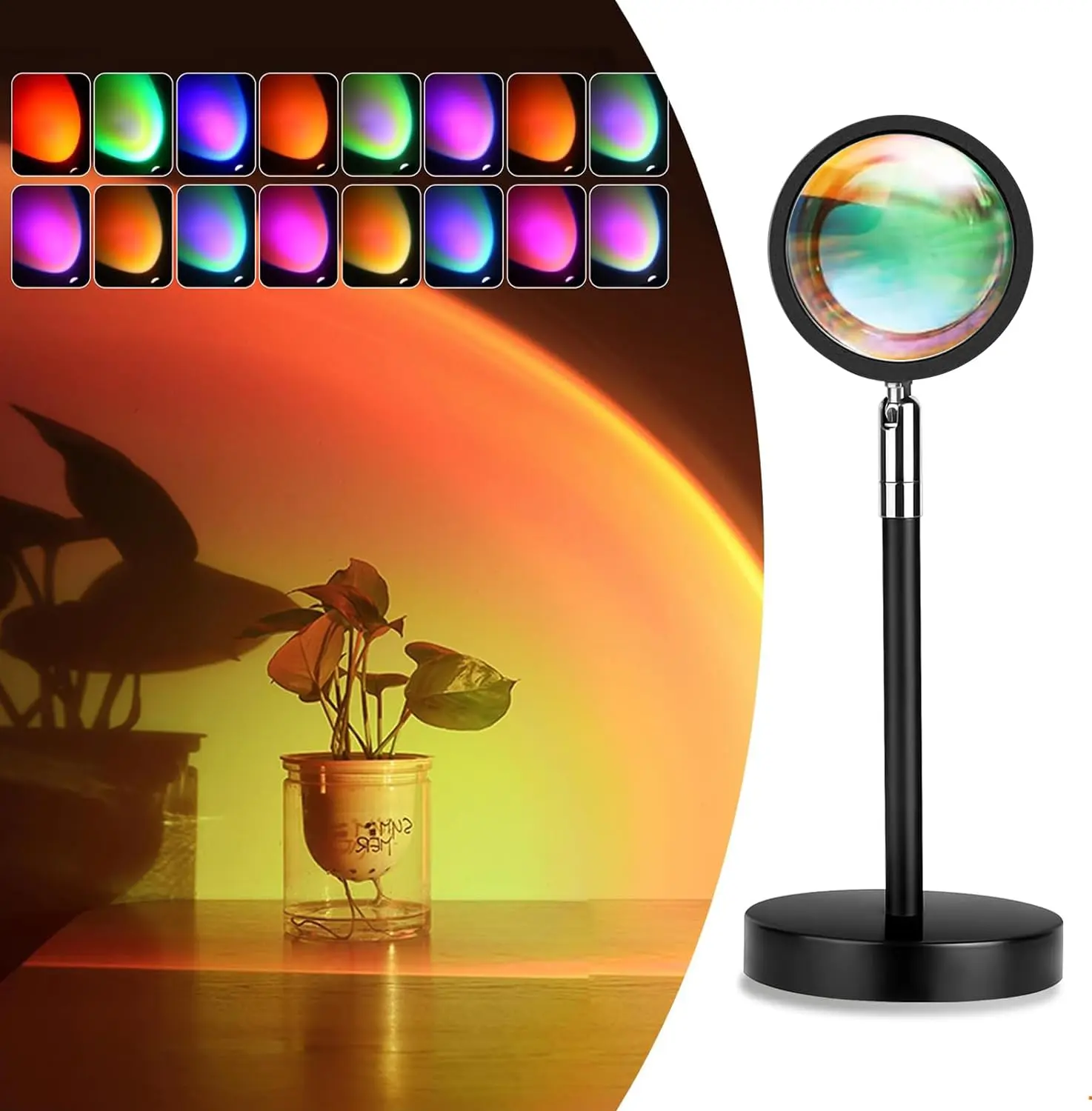 Brightness-Upgraded Sunset LED Lamp - 180° Adjustable Angle, Ultra-Bright Source, Vibrant Color-Changing, Remote Control, LED Illuminated Novelty Lighting, Bright Light Novelty Lighting, Romantic Bedroom Accessories, Ideal Couple Gift for Bedroom Use