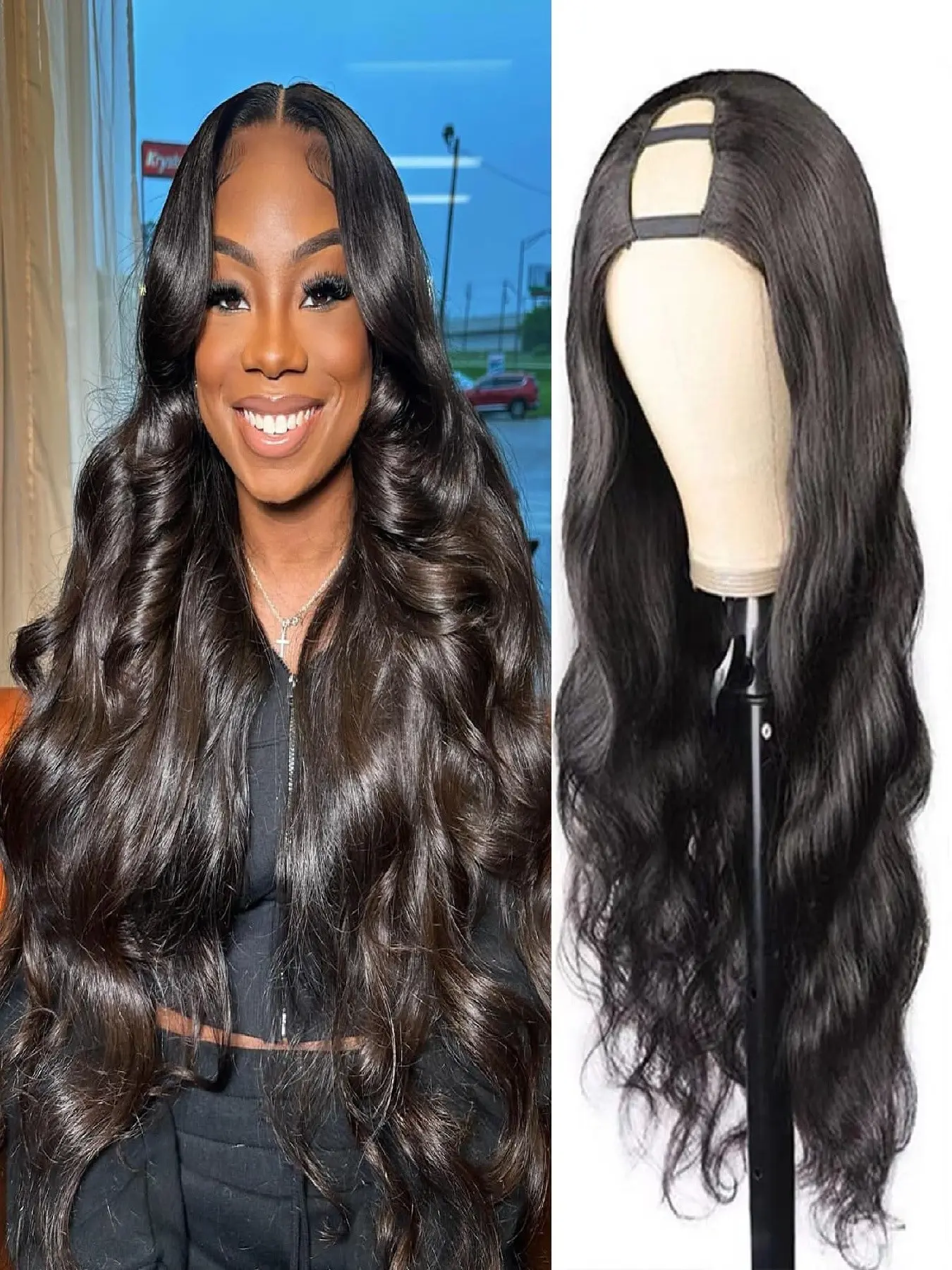 U Part Human Hair Wig Full Head U Shape Clip In Wigs Upart Wig Human Hair Body Wave Half Wig Human Hair Extension Wavy Hair Natural Wavy Wig