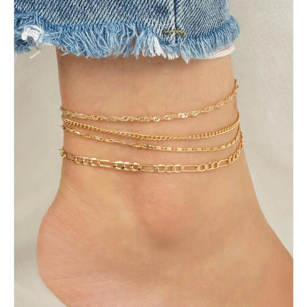 Snake Chain Women's 3-Piece Bohemian Flat Twist Multi-Tier Anklet Set, Female Beach Accessory, Ideal for Summer Casual Wear & Valentine's Day Gift, Chain Jewelry Anklets