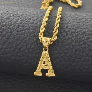 DAN QI  A-Z Letters Necklaces for Women Men Gold Plated Initial Pendant Rope Chain English Letter Jewelry Alphabet African Style