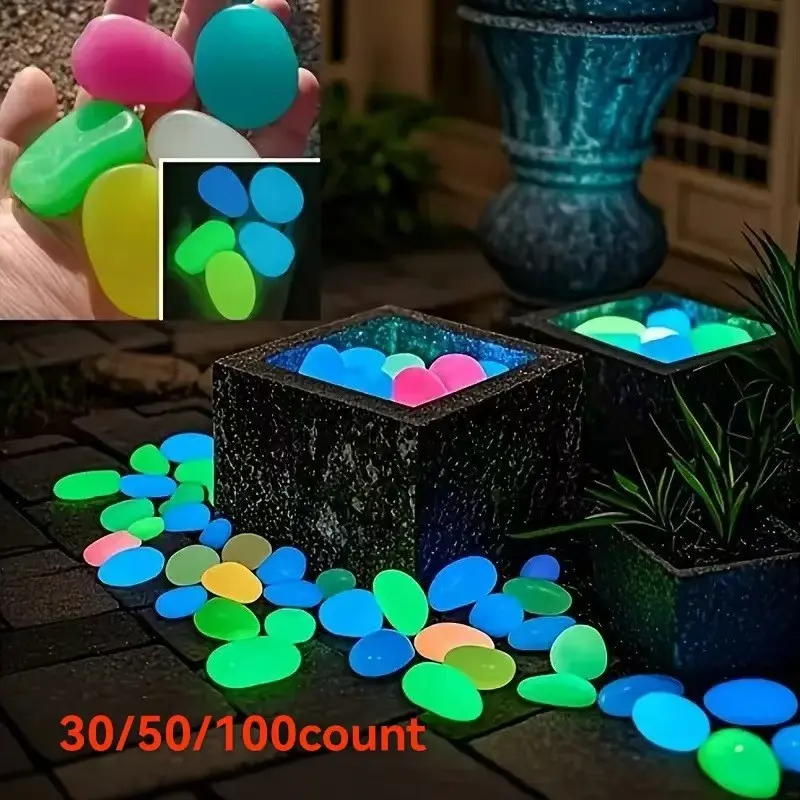 1.77 Inch Glowing Resin Fluorescent Pebbles for Aquariums, Garden Pathway Ambient Ambiance Decorative Stones, Fish Tank Landscape Enhancements, Light Up Pebbles