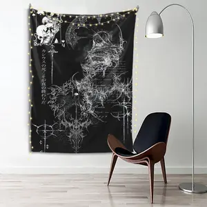 Dark Intricate Gothic Art with Skulls And Text Printed Tapestry, Suitable for Living Room, Bedroom, Office, Vertical Wall Decoration, No Electricity, Home Decor Wall Rug/Room Decoration/Party Decoration Wall Hanging, Perfect Gift for Friends