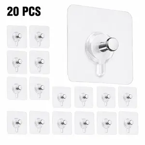 20PCS Acrylic Photo Wall Hooks - Stainless Steel & Ceramic Self-Adhesive, Smooth Lightweight Wall-Mount Hooks for Easy Installation, Home Decor, Organizer Storage, Apartment Accessories, Things for Rooms