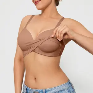 Popilush Women's 2‑in‑1 Multi‑Way Wear Wireless No Underwire T‑Shirt Bra Seamless Full Coverage Push Up Bralette Soft Supportive Comfort Adjustable Deep V Plus Size Everyday Wear Womenswear