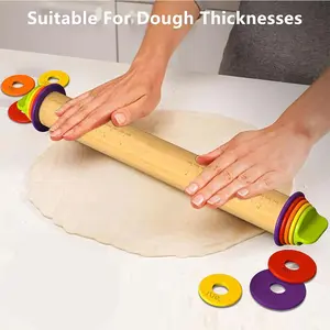 Adjustable Wooden Rolling Pin with Thickness Rings, 1 Count Non-stick Rolling Pin, Baking Tool for Cake, Pizza, Pastry Dough