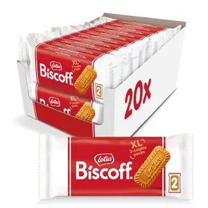 Lotus Biscoff Cookies – Caramelized biscuit snack, 20 sleeves (2 large cookies each), 0.9 oz per sleeve. Vegan-friendly. Cooky