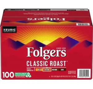 Folgers Classic Medium Roast K-Cup Coffee Pods (100 ct.) Dairy Free Sugar Free Dairy Free Pack Pack Sugar Free Pack Pack Flavor Beverage
