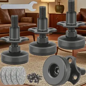 Heavy Duty Adjustable Leveling Feet - Support 1320LBs, Furniture Leg Levelers for Tables Chairs Cabinets - T-Nut Kit 3/8"-16 Thread - Large Base Stabilizers - 4 Pack Black - Reusable Non-Slip Base