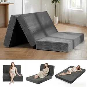 Winzoo 6-Inch Tri-Fold Futon Mattress Foldable Sofa Bed with Removable Washable Corduroy Cover Soft Memory Foam Floor Lounger Multi-Use Ottoman