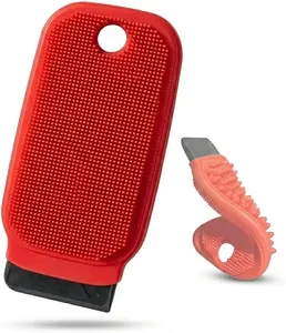 3-in-1 Silicone Dish Sponge - BPA-Free Food-Grade Cleaning Brush with Dual-Sided Scrubber & Scraper, Hanging Hole Fast-Dry Reusable for Dishes/Fruits/Vegetables (Red 1PCS)