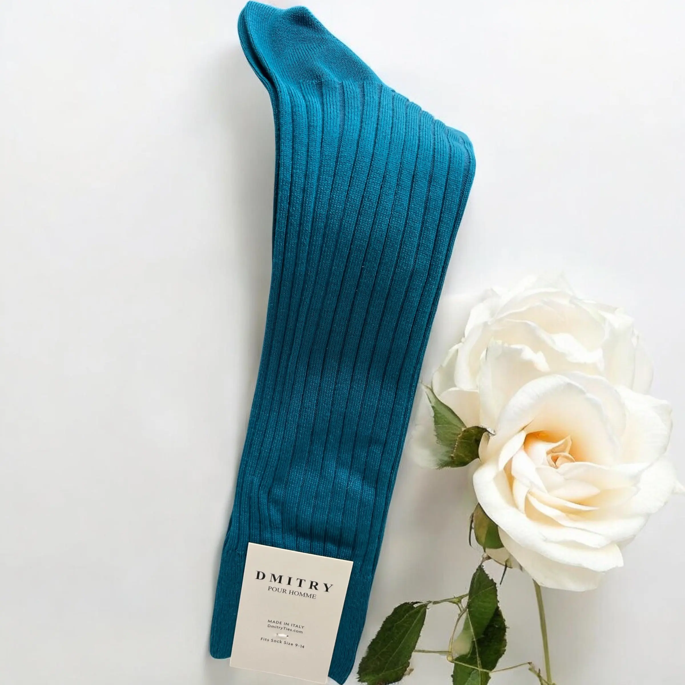 DMITRY Egyptian Cotton Ribbed Turquoise Made in Italy Socks