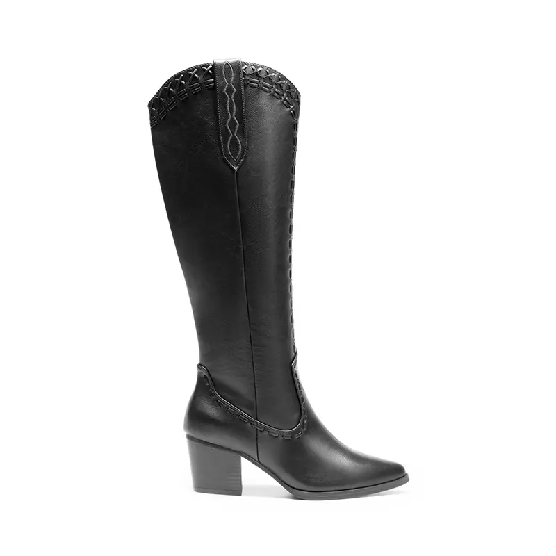 Dream Pairs Women's Faux Leather Western Cowboy Boots, Chic Knee-High Design with Pointed Toe, Side Zipper and 2-inch Heel, Western Cowboy Boot, Boot Heels