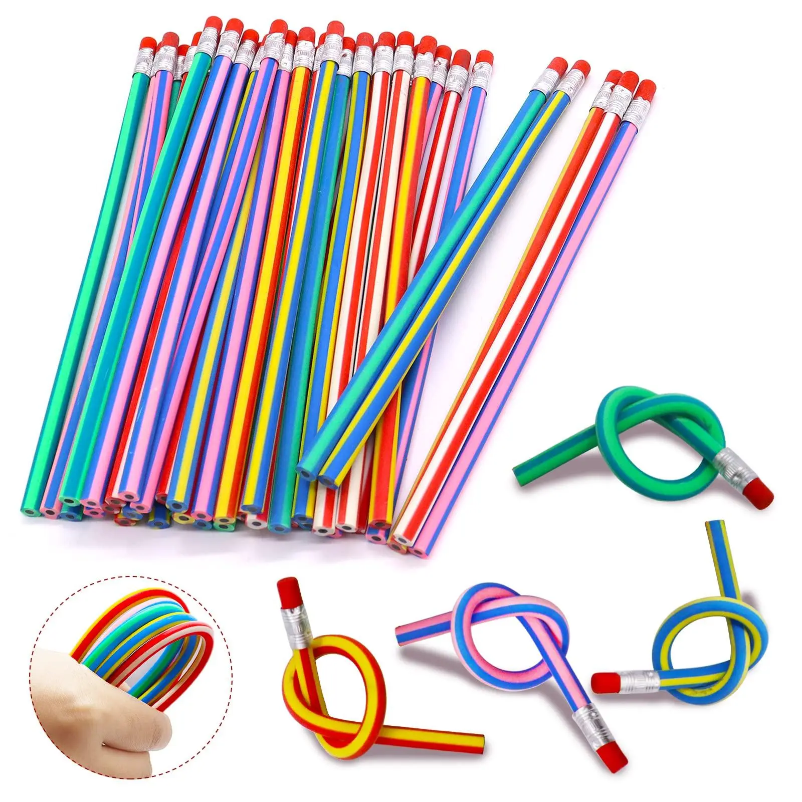 Random Color Flexible Bendy Pencil, 30pcs Colorful Soft Pencil with Eraser, Writing Stationery for Students, Gift for Students, Office School Supplies, Stationery Writing Tools