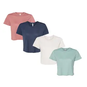 Bella Canvas Women's Crop T-Shirts, Multi Pack Ladies Polyester Crew Neck Flowy Bulk Undershirts - 8 Different Colors