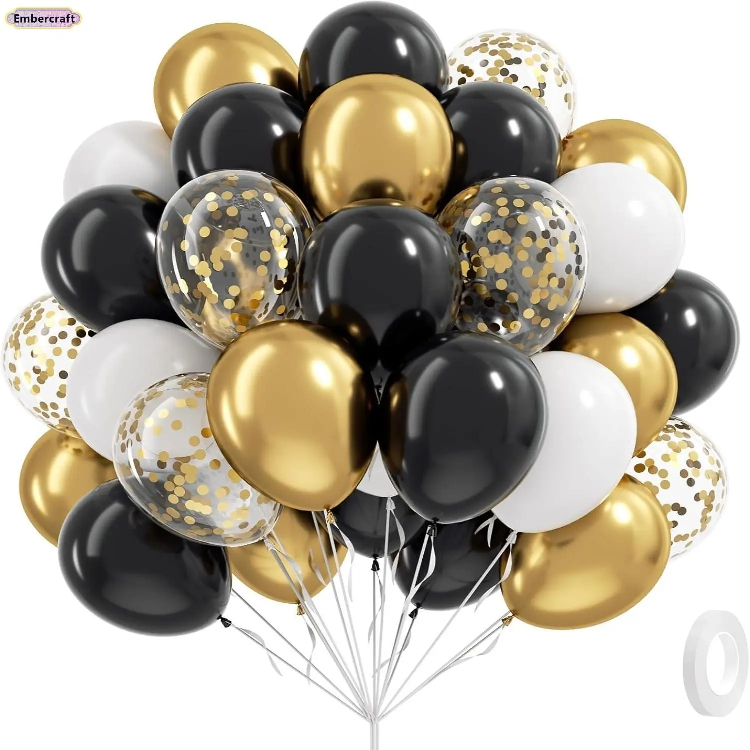 30-Piece Party Balloon Set, Elegant Metallic Latex & Foil Mix in Black, White & Gold, 10 & 12-Inch for Happy Birthday, Wedding & Anniversary, Party Decor, Mix Colors, Round, 10 Inches, Gold Foil Shimmer, 30Pcs Black Gold Set