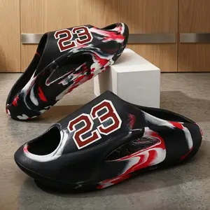 Men's EVA Sporty Slippers - No.23 Print, Soft, Quick-Dry, Easy On/Off Slides, Water-Resistant, Non-Slip Summer Shoe for Indoor & Outdoor Walking, Black Breathable Anti Slip Boy