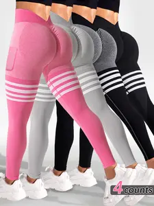 Hijesse Women's High Waist Scrunch Butt Lifting Leggings - Seamless Gym Tights for Yoga & Workouts - Stretchable Activewear with Striped Print butt-lifting yoga pant high stretch seamless yoga legging