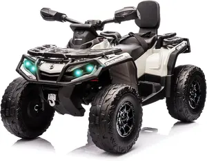 GAOMON Gray 12V Kids Electric ATV With Two Leather Seats Bluetooth Music Led Lights Adjustable Speeds And Durable Tires For Ages 3 To 8 Gray