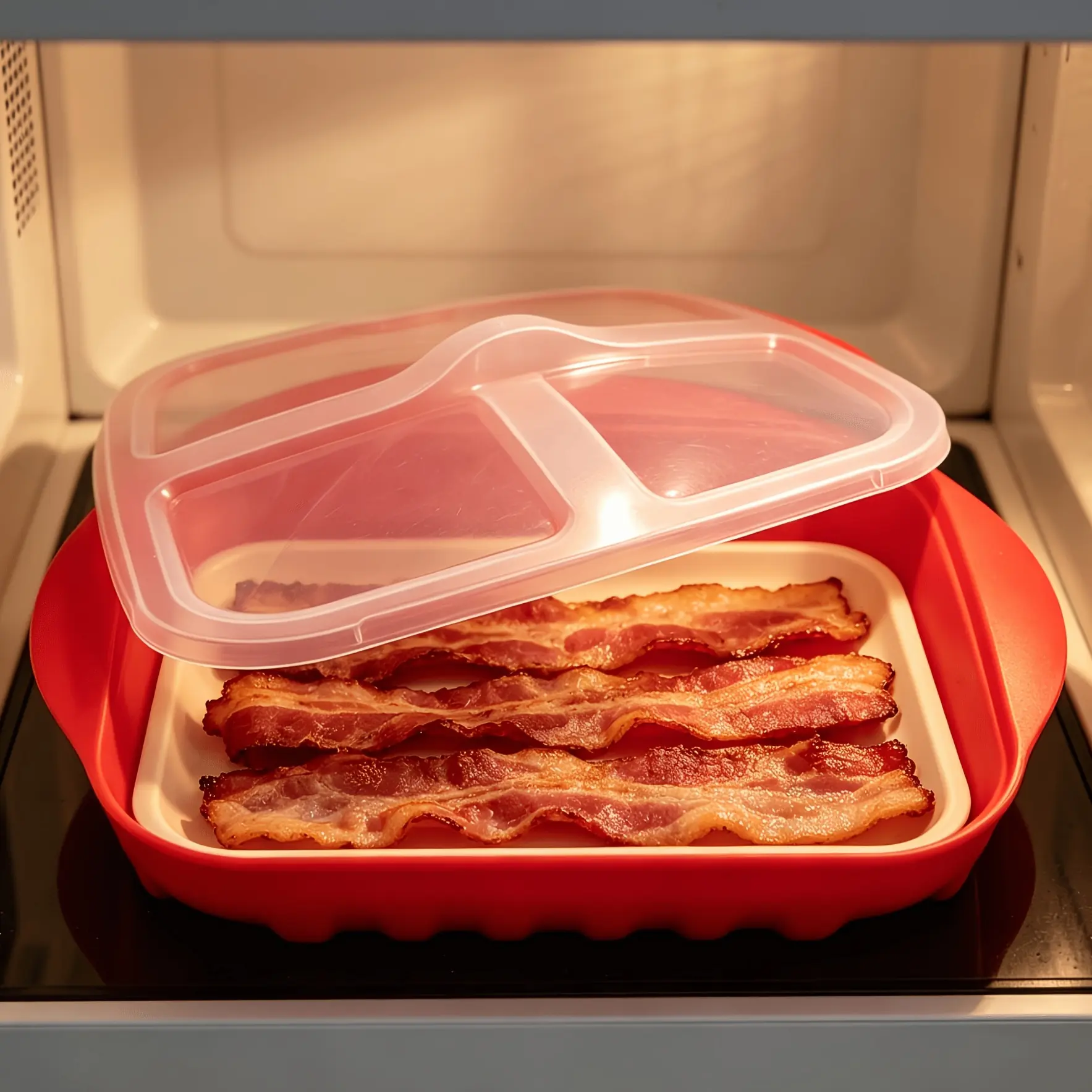 Microwave Bacon Cooking Tray with Lid- Non-Slip, Drainage Design, Suitable for Fatty Bacon and Sauces, Quick Meal Prep, Dishwasher Safe, Durable PP Material, Christmas, Halloween, Easter, Thanksgiving, Kitchen Essential| Durable PP Pallet