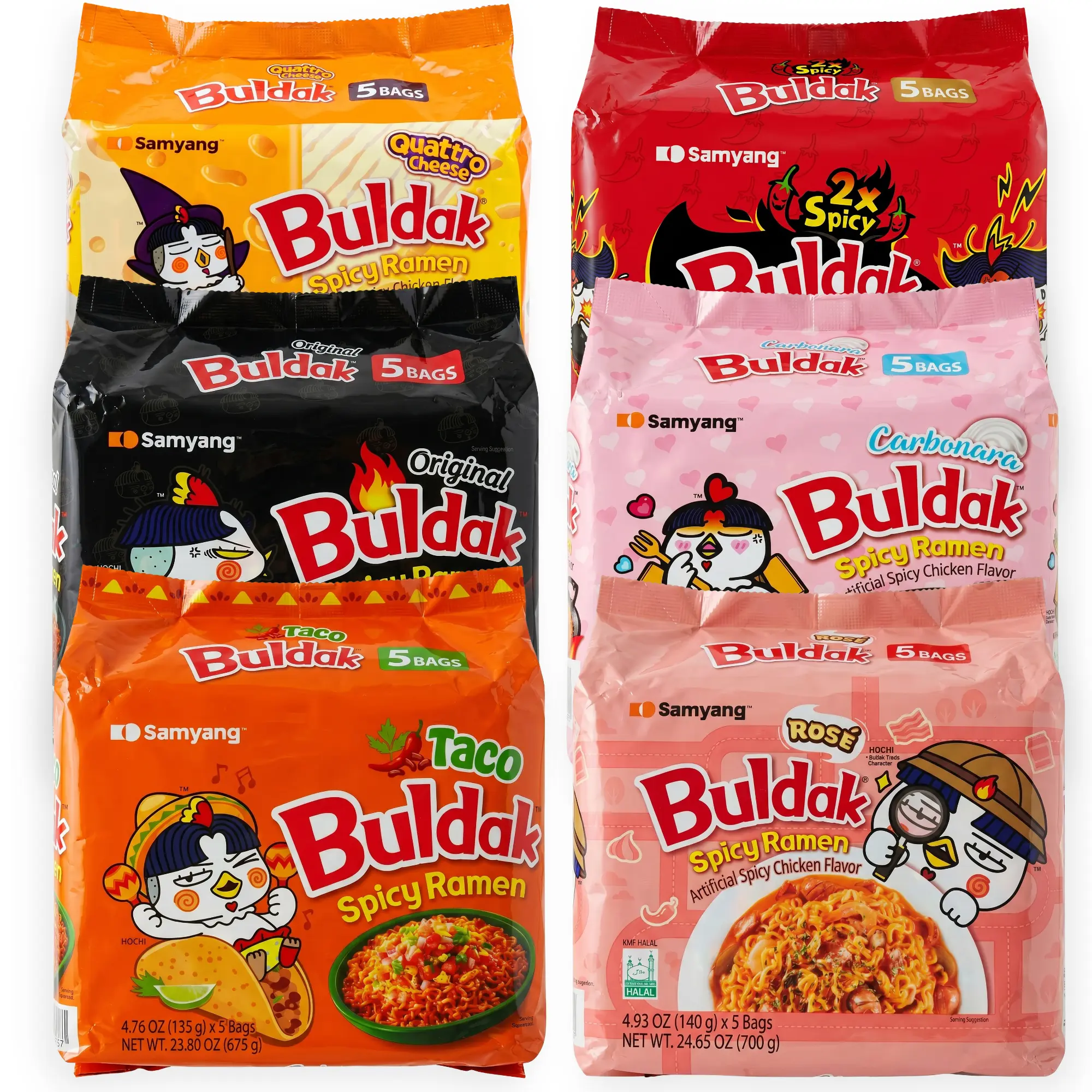 Buldak Spicy Chicken Ramen Korean Instant Noodles, 5 Pack | Choose Flavor Imported Korean Snacks