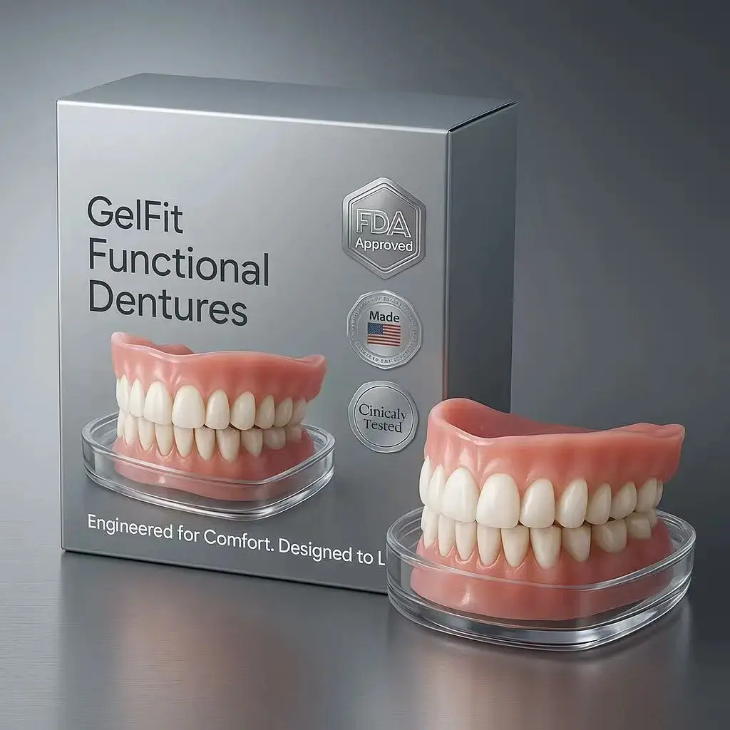 Unisex Adult Cosmetic All-in-1 Denture Set with Adhesive - Skin-Friendly Soft Veneers, FDA-Approved Kit with Gel, Quick-Easy Use Functional Dentures for Daily/Photo Gaps