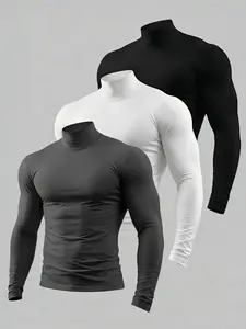 Men's 3-Pack Mock Neck Compression Shirts: Slim Muscle Fit Base Layer for Gym & Streetwear | Stretchy Soft Fabric, High Neck, Multiple Colors | Essential for TikTok Fashion & Fitness Lovers