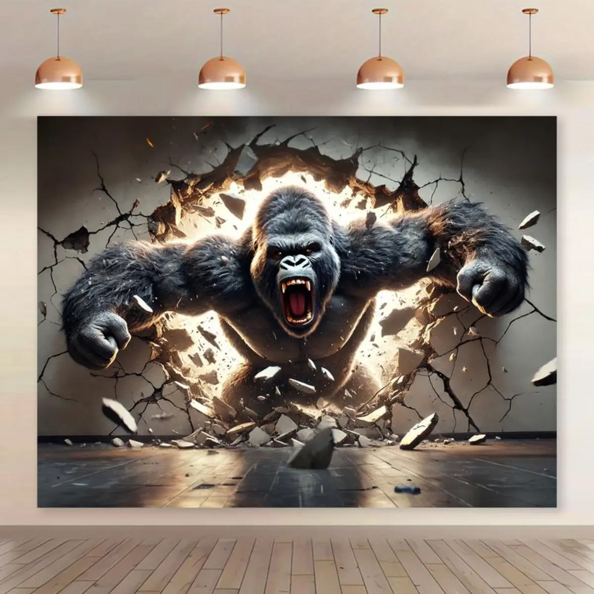 3D Dynamic Gorilla Wall Tapestry, Large Polyester Hanging Fabric, Animal Theme Peach Skin Velvet, Indoor Wall Art for Living Room Bedroom Office Home Party Decor, Woven 3D Effect without Installation piggy bank father's day gifts,gifts boyfriend,gift