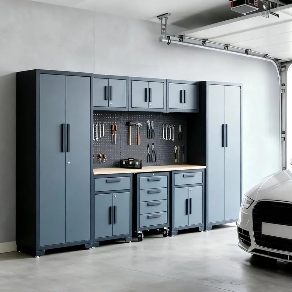 Garage Storage Cabinet System, 9PCS Tool Chest Workbench Storage System in Black