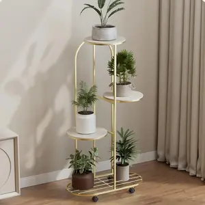 GARVEE Flower Rack, 4 Levels, Plant Stand, Multi-layer Flower Stand, Plant Stand, Flower Bench, Flower Ladder, Plant Ladder, Standing Rack for Indoor, Garden, Balcony, Decoration, Gold, 93 cm