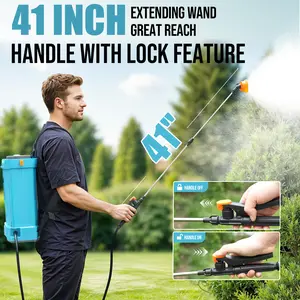 4Gal 120PSI Battery Backpack Sprayer Electric Adjustable Pressure Sprayer for Lawn Yard Garden Weed Control w/5 Nozzles Lightweight Design 41 Inch Extendable Wand Lock Feature Commercial Use Convenient